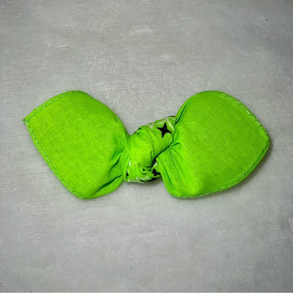 Neon Green Paisley Rockabilly Bandana Knotted Hair Bow - Picture 7 of 11
